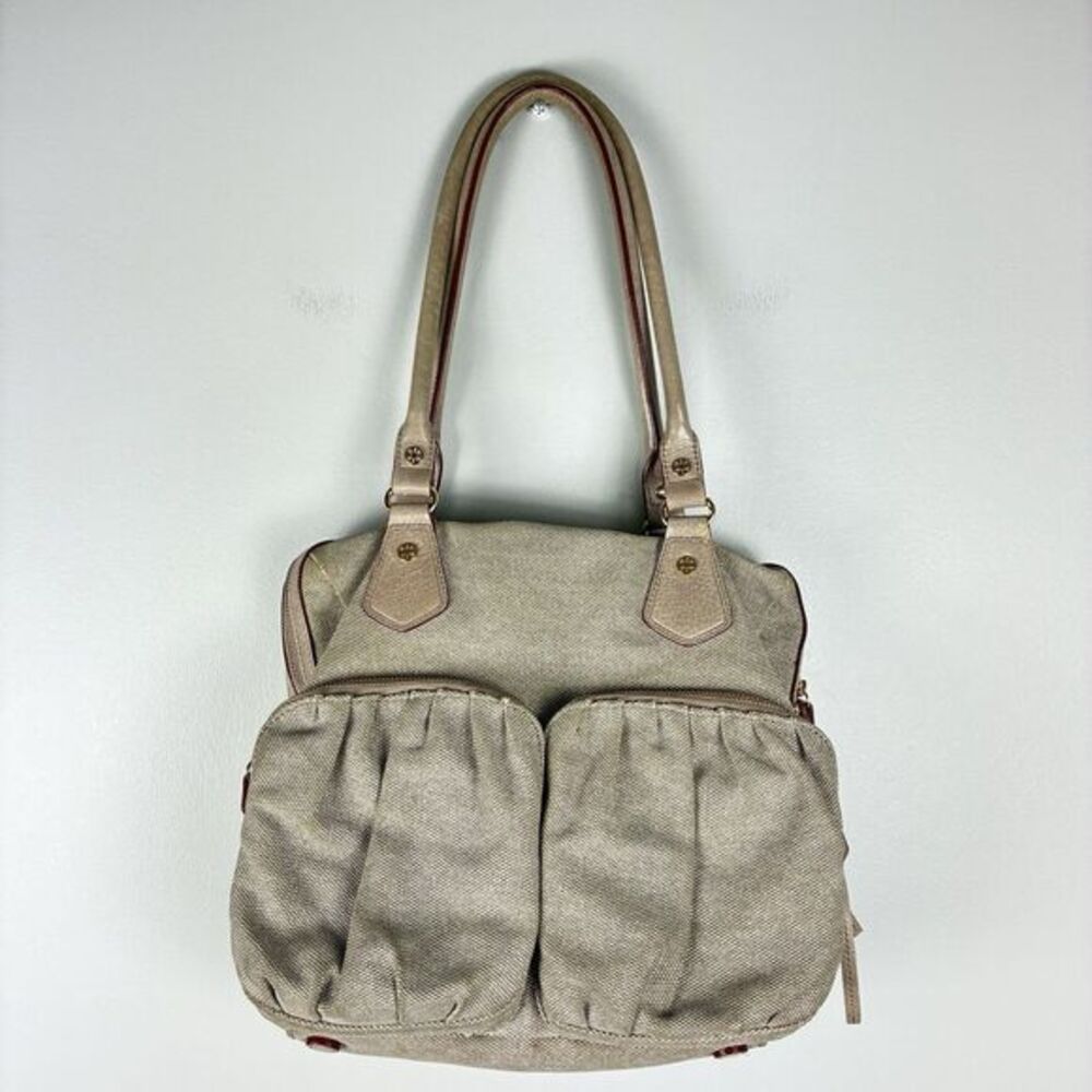 MZ Wallace‎ Jane Satchel Beige Tan Shoulder Bag Leather Coin Pouch Work Career